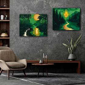 Набір картин з поталлю за номерами Riviera Blanca Emerald landscape (ITR-118) 2 шт в наборі