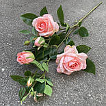 Штучні квіти гілка троянда 90 см 5-ка листя силікон персиковий, фото 2
