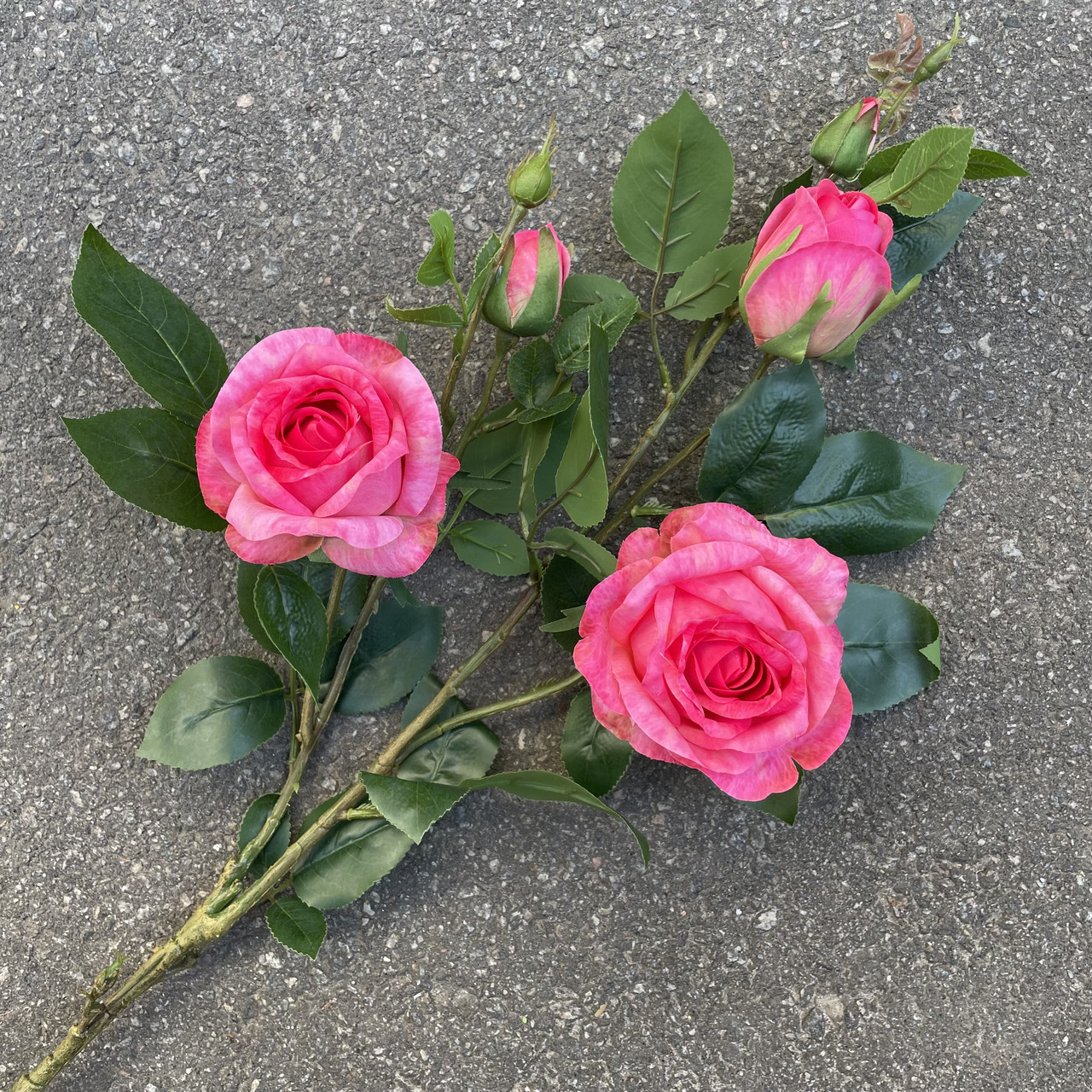 Штучні квіти гілка троянда 90 см 5-ка листя силікон малинова, фото 1