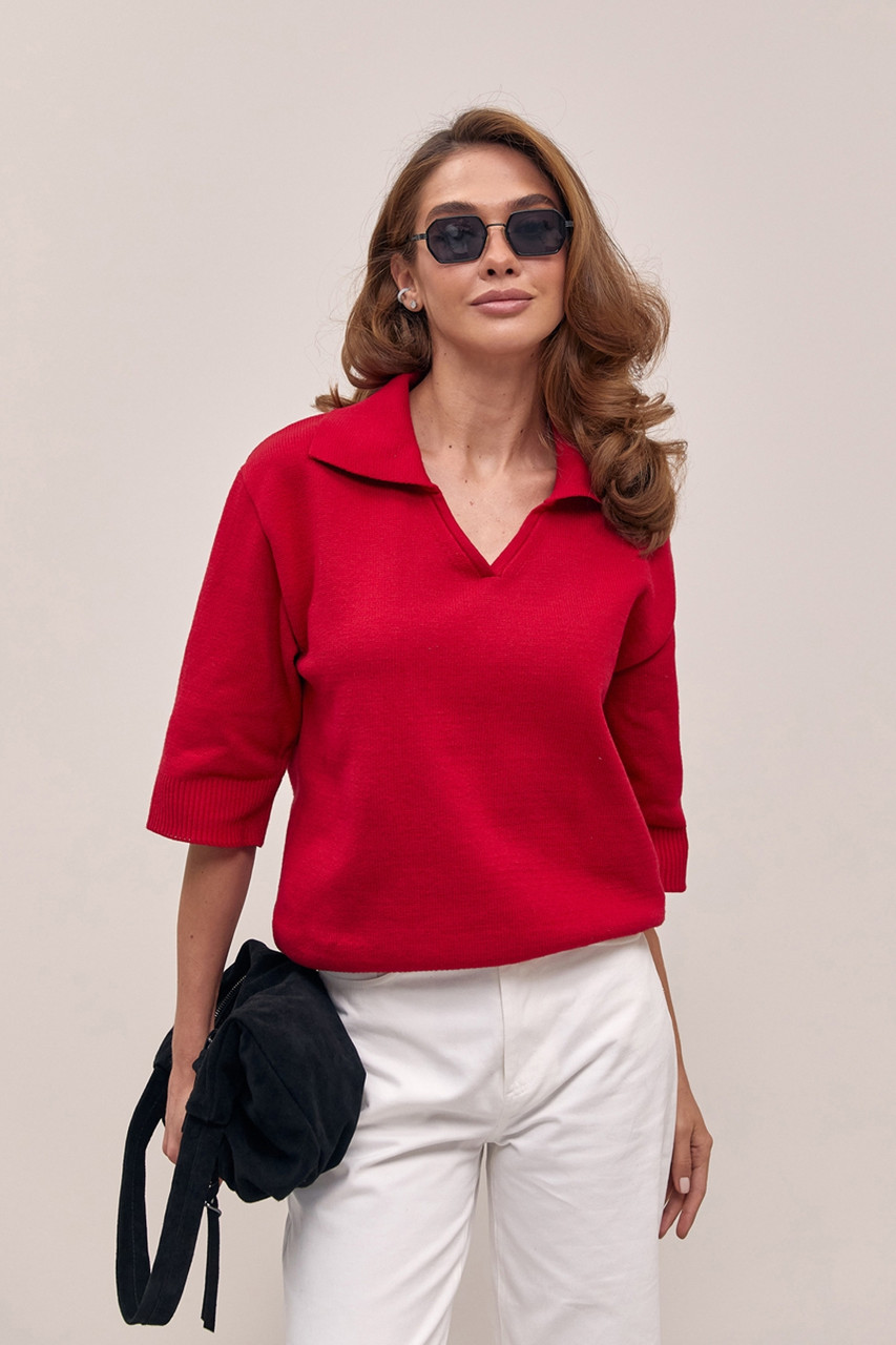 Джемпер поло жіночий з коротким рукавом, колір марсала. Модель 2825