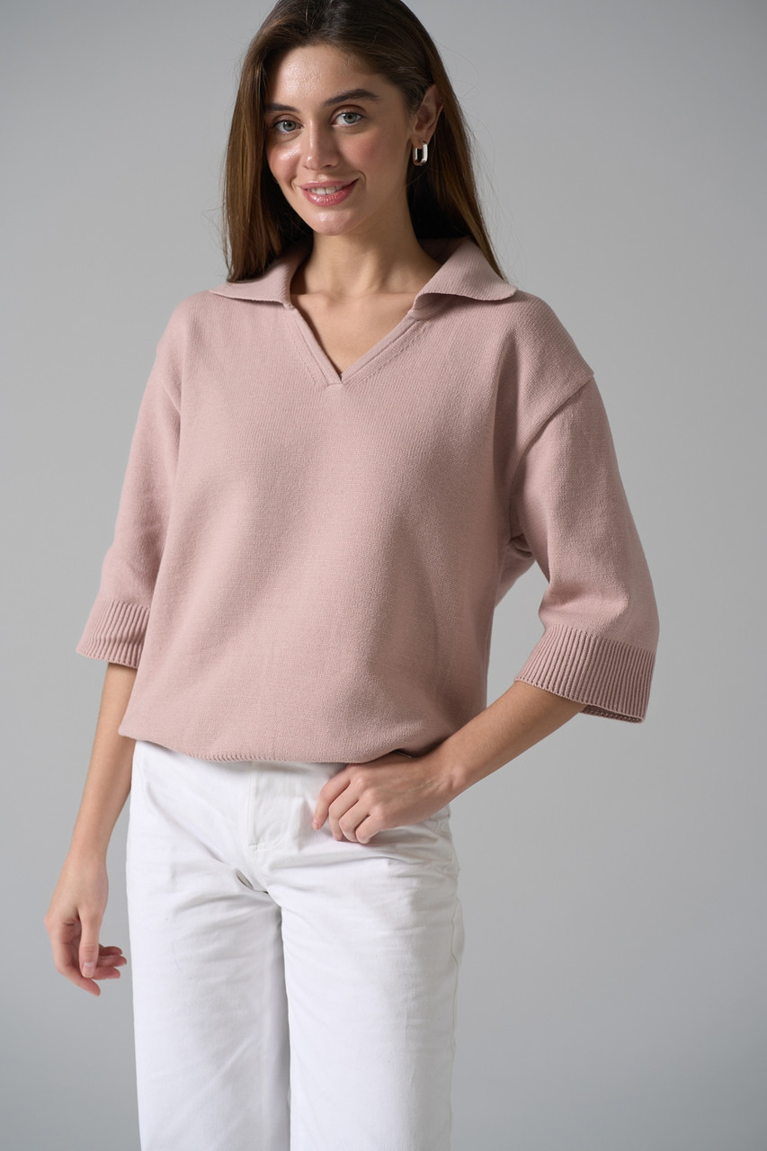 Джемпер поло жіночий з коротким рукавом, колір опал. Модель 2825