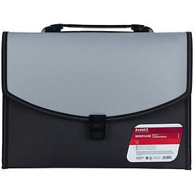 Пластиковий портфель на замку А4 Axent 3 відділення, чорно-сірий