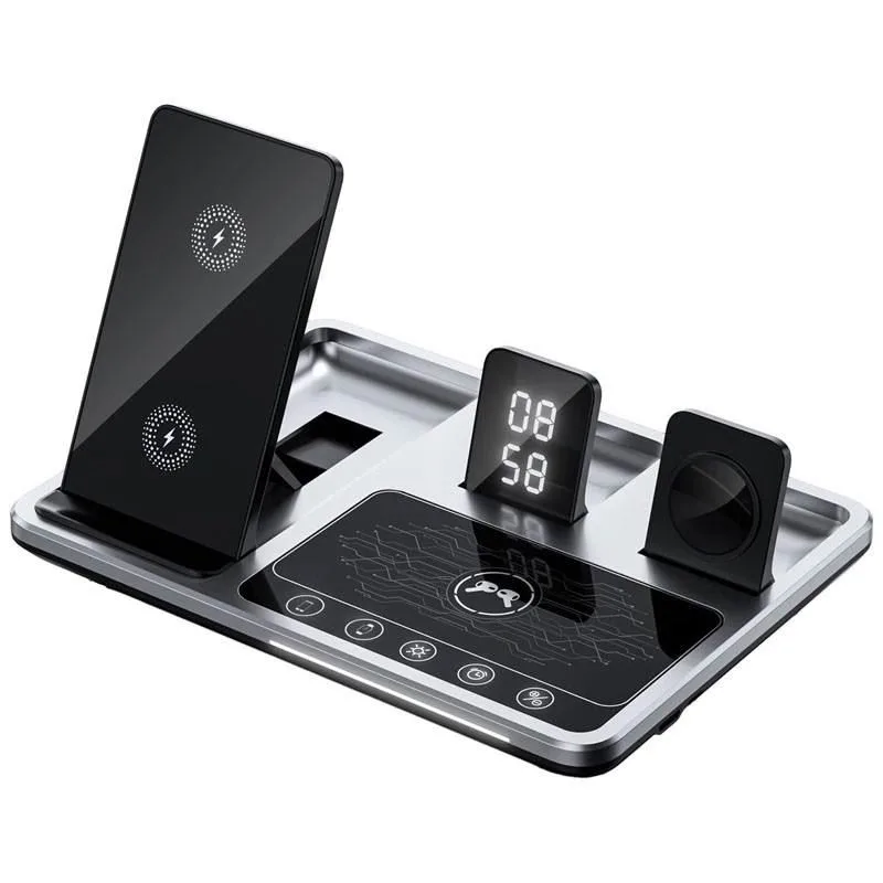 Бездротова зарядка EpiK R11 4in1 with clock Black, фото 1