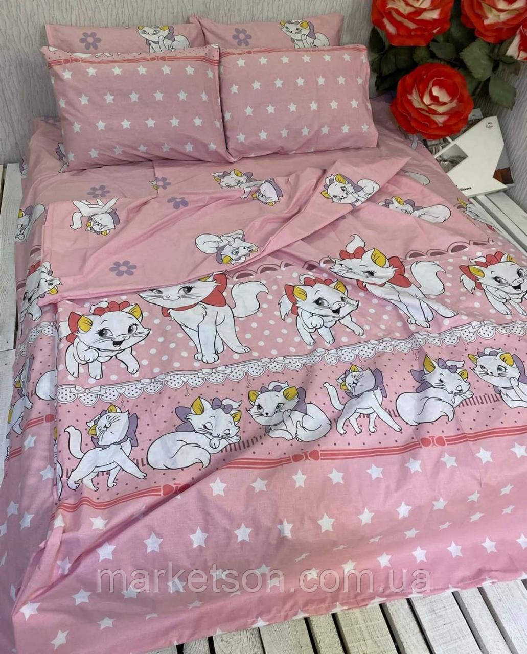 Дитяча полуторна постільна білизна бавовна Коти