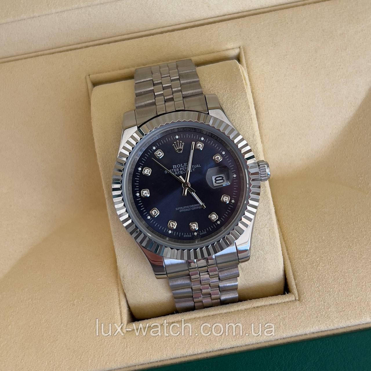 Годинник наручний R.o.l.e.x. DateJust Silver-DarkBlue преміального ААА класу