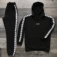 Чоловічий весняний спортивний костюм Adidas чорний двонитка з лампасами, Осінній костюм Адідас чорного кольору легкий Худі Штани