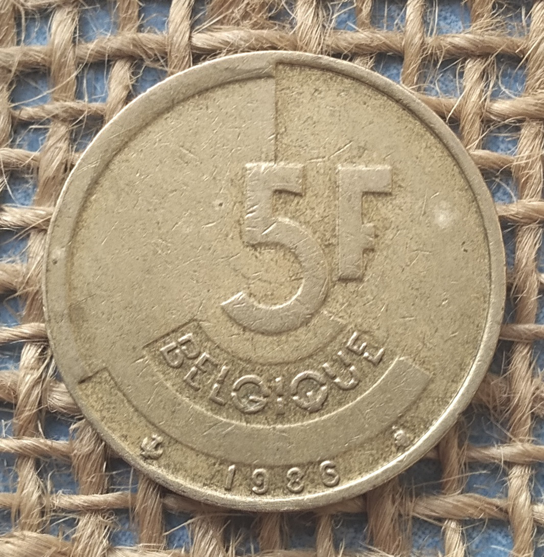 5 франкiв 1986 року. Бельгiя