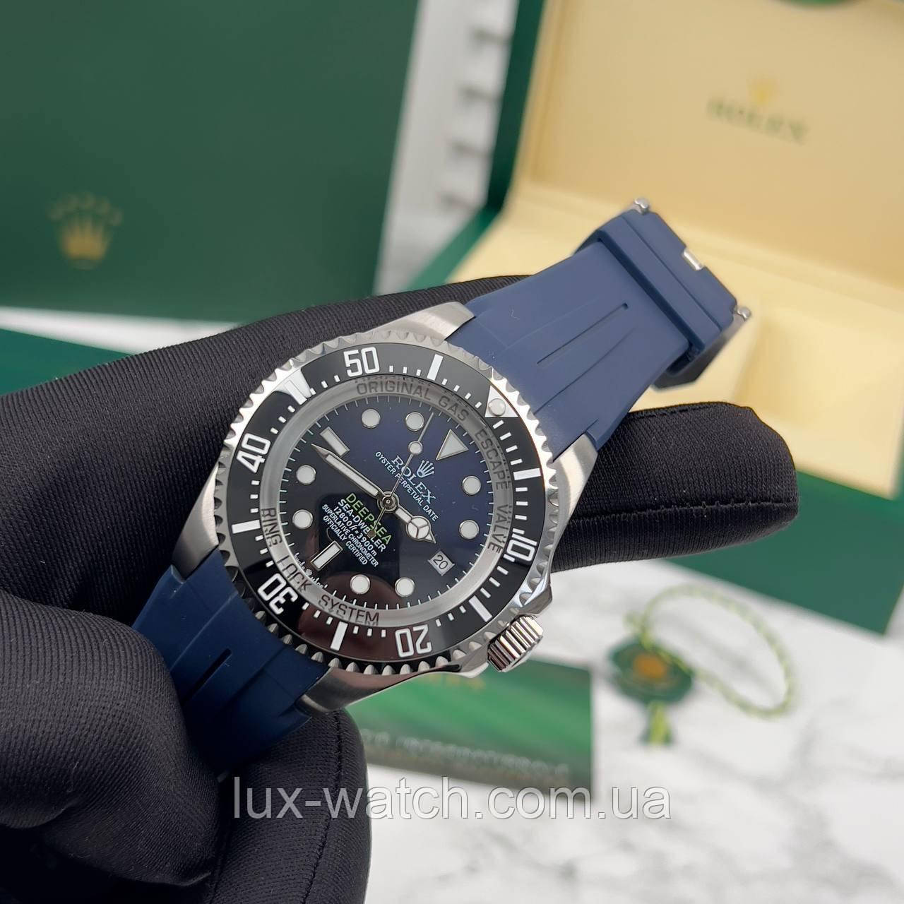 Наручний годинник R.o.l.e.x. Deepsea Sea-Dweller Silver-Black-Blue преміального ААА класу