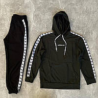 Чоловічий весняний спортивний костюм Adidas хакі двонитка з лампасами, Осінній легкий костюм Адідас кольору хакі Худі та Штани