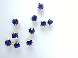 Страз синій електрик в золотистих цапах 6 мм