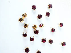 Страз бордовий в золотистіх цапах 6 мм