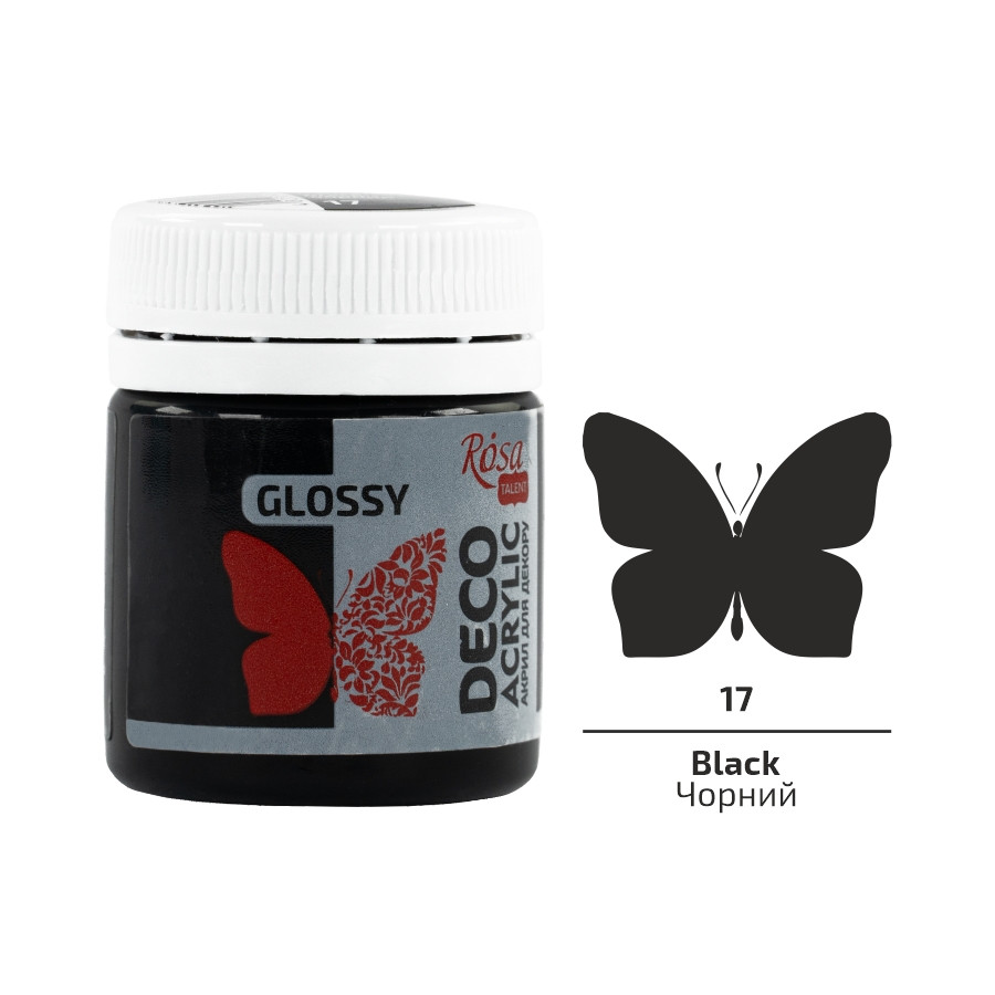 Акрил для декору чорний глянсовий 20 мл Rosa Talent, 21017, фото 1