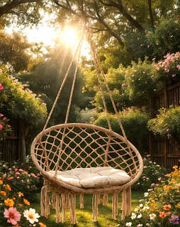 Підвісне крісло-гойдалка "Лелече гніздо" з подушкою Garden Line HAM5288 бежеве