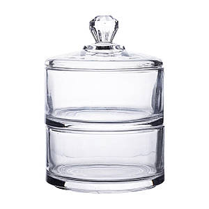 Дворівнева скляна цукерниця з кришкою з товстого скла прозора