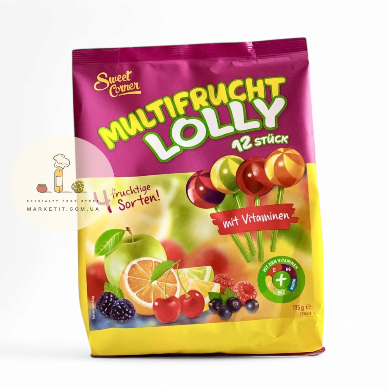 Льодяники на паличці Multifrucht Lolly, фруктове асорті 135 г.