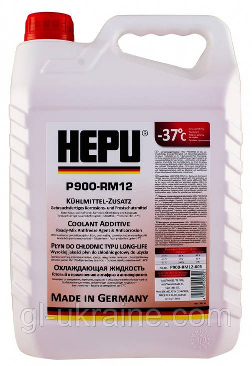 Антифриз HEPU G12 -37°C (червоний), 5л (P900-RM12)
