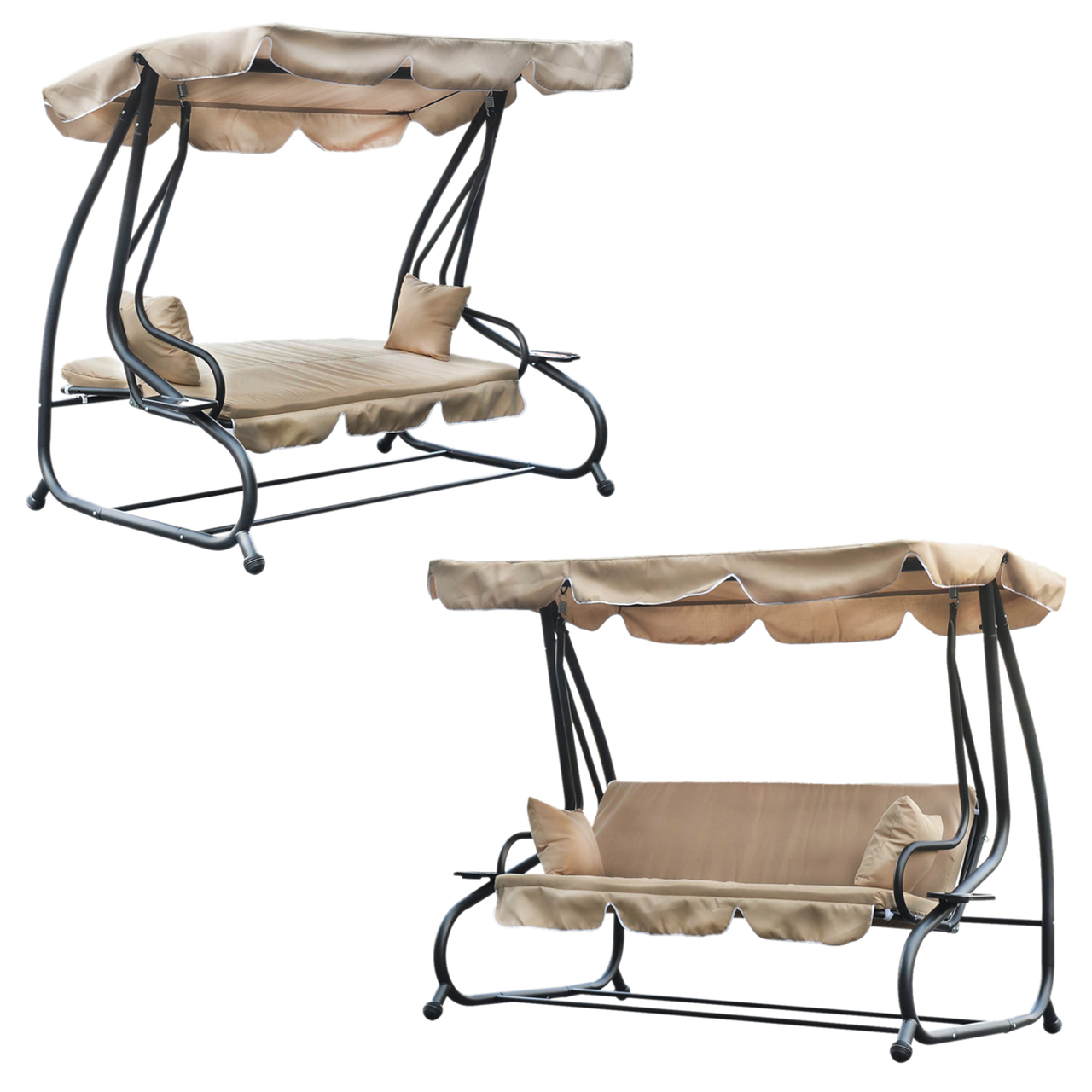 Гойдалка садова GardenLine KRE0759 бежева 210x120x170 см з навісом для літнього відпочинку, фото 1