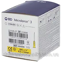 Голка з кріпленням Luer-Lock для мезотерапії | карбокситерапії BD Microlance 30G 1/2 (0,3х13 мм), 300 шт., фото 3