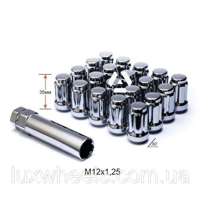 Гайка шліцьова A211444SD CR-20 M12х1,25х35 мм Конус Хром 20 гайок + 1 спец.ключити в комплекті