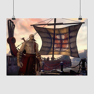 Плакат "Бог війни, корабель та моряки, скріншот, God Of War, GoW", 43×60см