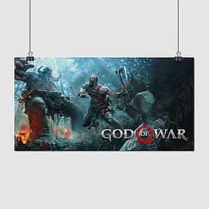 Плакат "Бог війни, Кратос б'ється з гігантом, God Of War, GoW", 31×60см