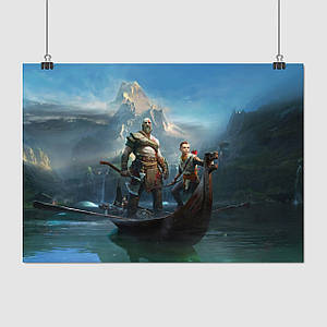 Плакат "Бог війни, Кратос та син на човні, God Of War, GoW", 43×60см