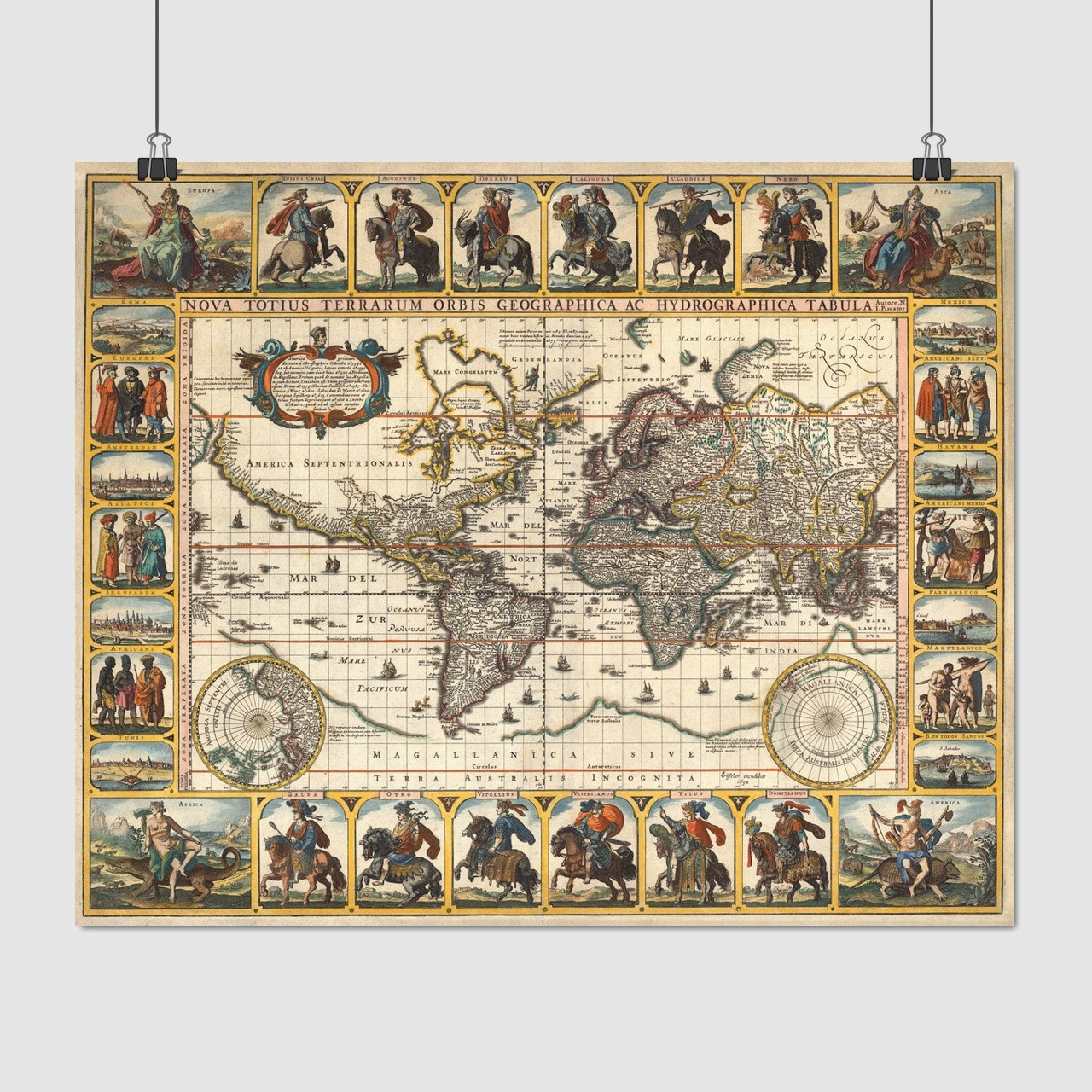 Плакат "Стародавня карта Землі, Earth Ancient Map", 49×60см