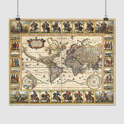 Плакат "Стародавня карта Землі, Earth Ancient Map", 49×60см, фото 1