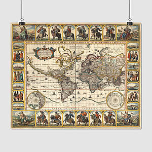 Плакат "Стародавня карта Землі, Earth Ancient Map", 49×60см