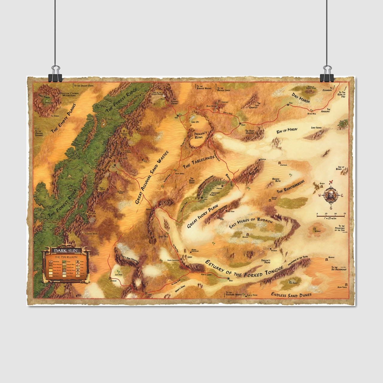 Плакат "Карта світу Атхас, Темне Сонце, Dark Sun, Dungeon and Dragons, DnD", 42×60см