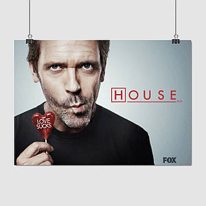 Плакат "Доктор Хаус, льодяник Love Sucks, House, M.D", 43×60см