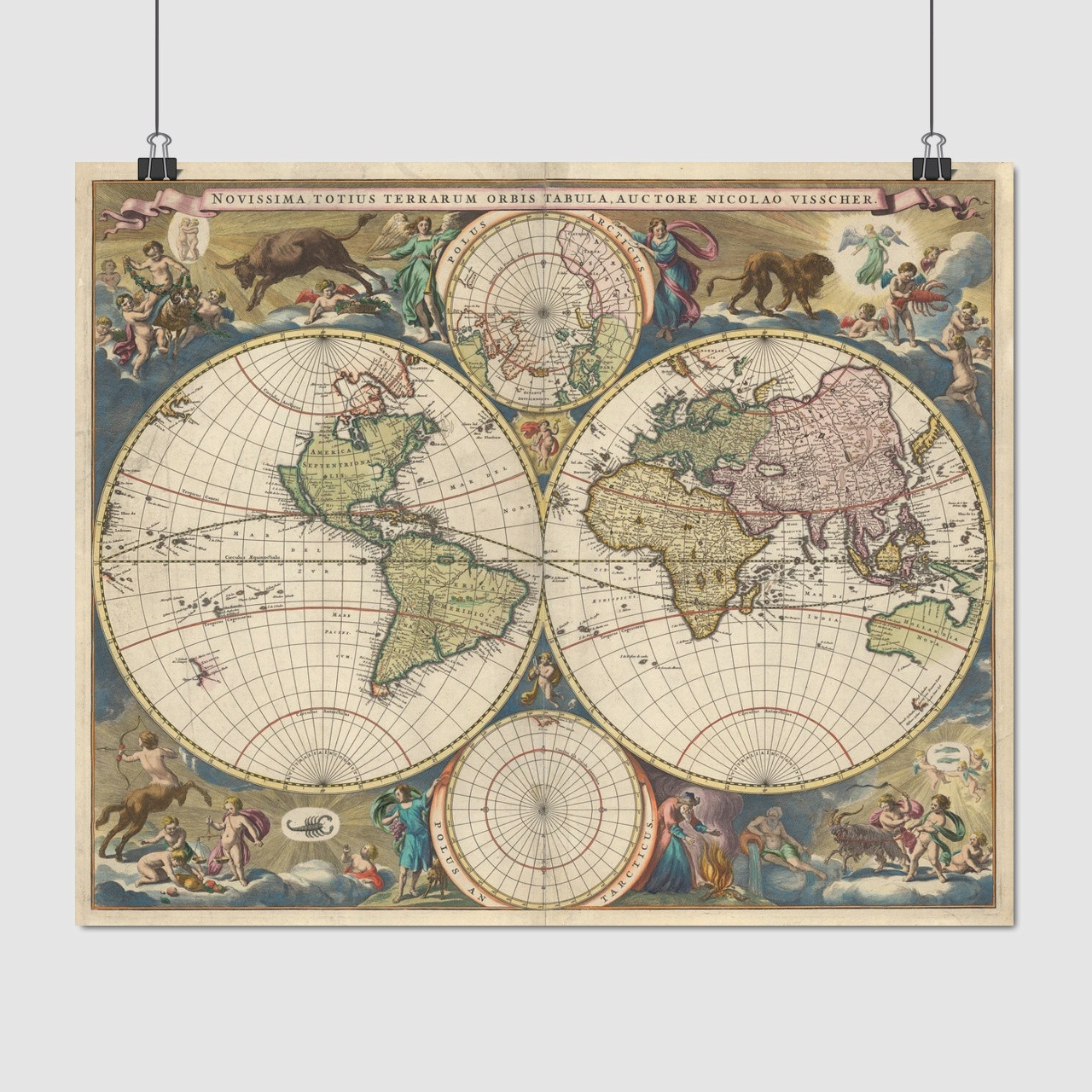 Плакат "Стародавня карта Землі, Earth Ancient Map", 49×60см