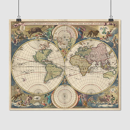 Плакат "Стародавня карта Землі, Earth Ancient Map", 49×60см, фото 1
