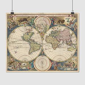 Плакат "Стародавня карта Землі, Earth Ancient Map", 49×60см