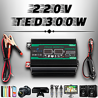 Автомобільний інвертор 12V - 220V TED300W Перетворювач напруги з прикурювачем та клемами USB Type-C