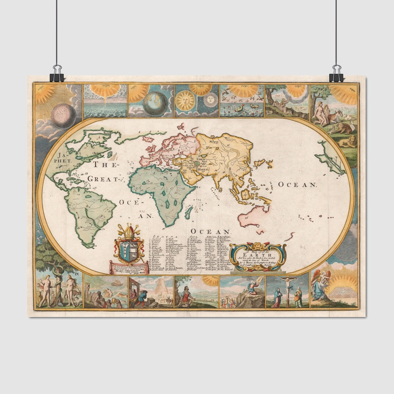 Плакат "Стародавня карта Землі, 1640р, Earth Ancient Map", 43×60см