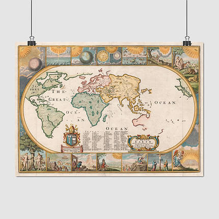 Плакат "Стародавня карта Землі, 1640р, Earth Ancient Map", 43×60см, фото 1