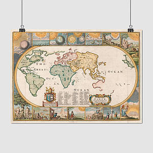 Плакат "Стародавня карта Землі, 1640р, Earth Ancient Map", 43×60см