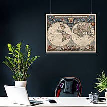 Плакат "Стародавня карта Землі, 1672р, латинь, Earth Ancient Map", 46×60см, фото 4