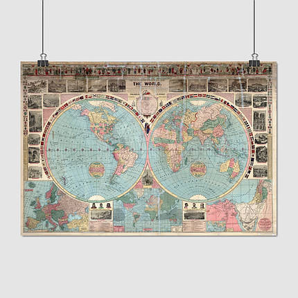 Плакат "Політична карта світу з ілюстраціями (1880)", 41×60см, фото 1