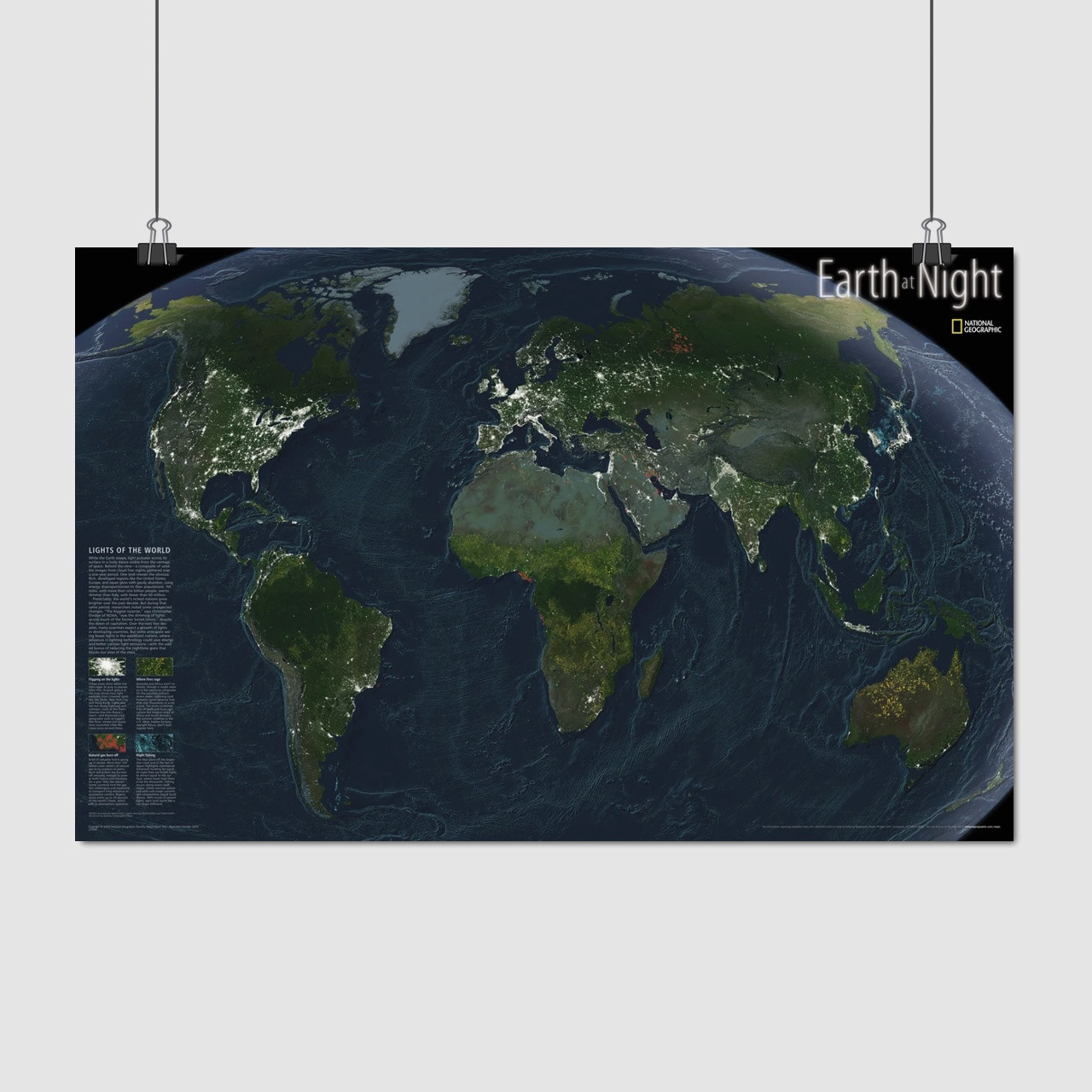 Плакат "Нічна карта Землі, Земля з космосу", 38×60см