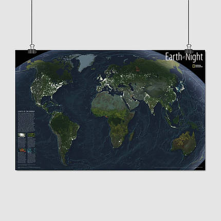 Плакат "Нічна карта Землі, Земля з космосу", 38×60см, фото 1