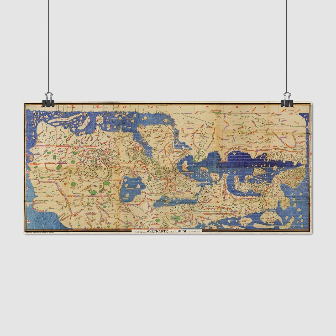 Плакат "Карта світу арабського географа аль-Ідрісі, 1154 рік", 60×131см