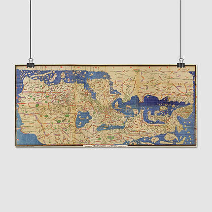 Плакат "Карта світу арабського географа аль-Ідрісі, 1154 рік", 60×131см, фото 1