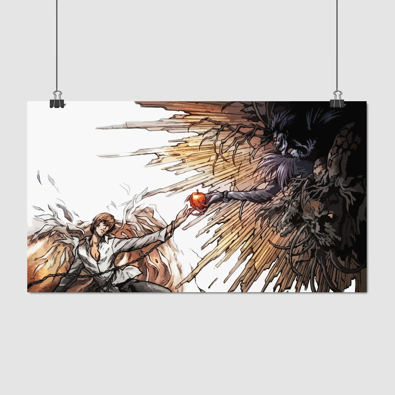 Плакат "Зошит смерті, Кіра і Рюк, Створення Адама, пародія, Death Note", 34×60см