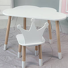 Столик хмаринка 46х70х40 і стільчик корона 26.5х26х25, стіл та стілець в дитячу, білий