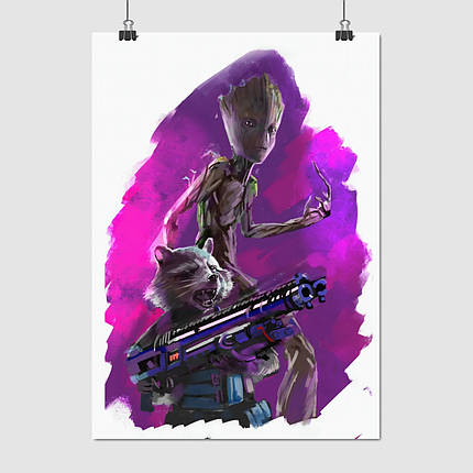 Плакат "Грут і Реактивний Єнот, Guardians of the Galaxy", 60×43см, фото 1