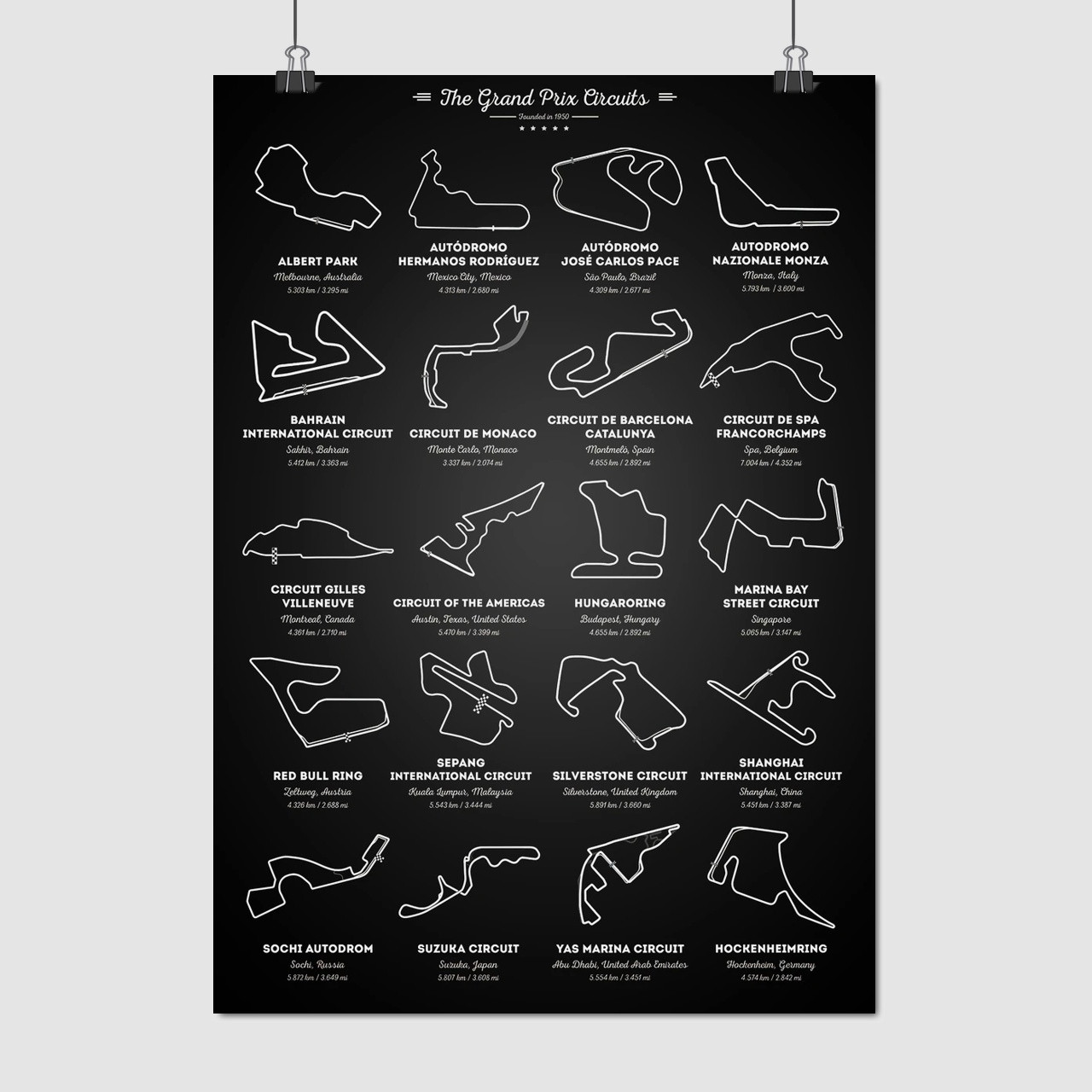 Плакат "Формула-1, світові траси, F1, Formula One", 60×42см