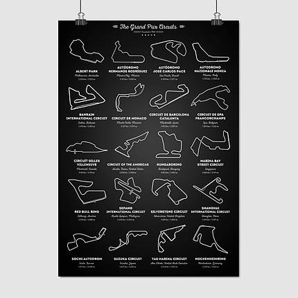 Плакат "Формула-1, світові траси, F1, Formula One", 60×42см, фото 1