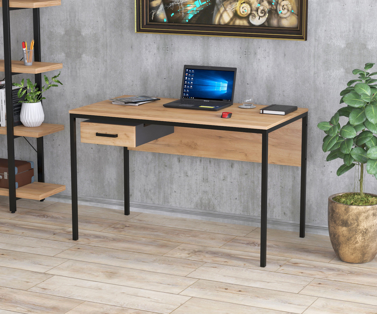 Письмовий стіл L-2p з шухлядами Дуб Крафт золотой 1 ящик, фото 1